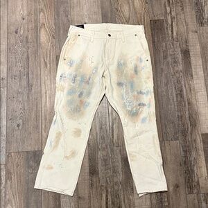 Abercrombie & Fitch Cream Jeans with Paint Splatter
